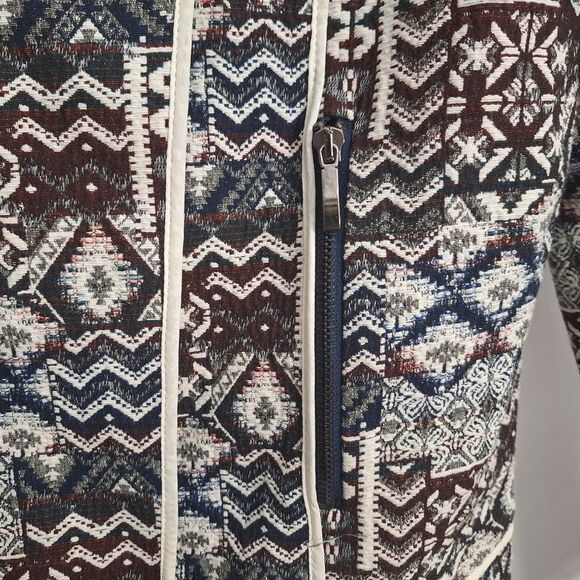 Zara Womens Jacquard Blazer Long Sleeve Moto Textured Aztec Tribal Small - Picture 9 of 13